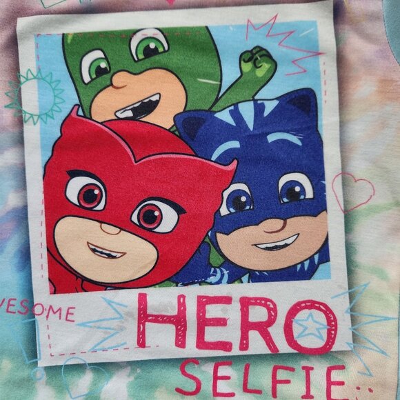 PJ Masks Hero Selfie Pajama Shirt Size 7, Owlette, Catboy, Gekko Short Sleeve - Picture 2 of 7